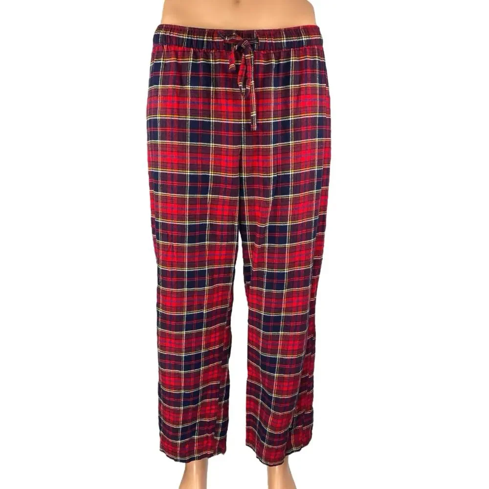 Gap Body Men's Red Blue Plaid Flannel Tartan Drawstring Pajama Pants Size LP
